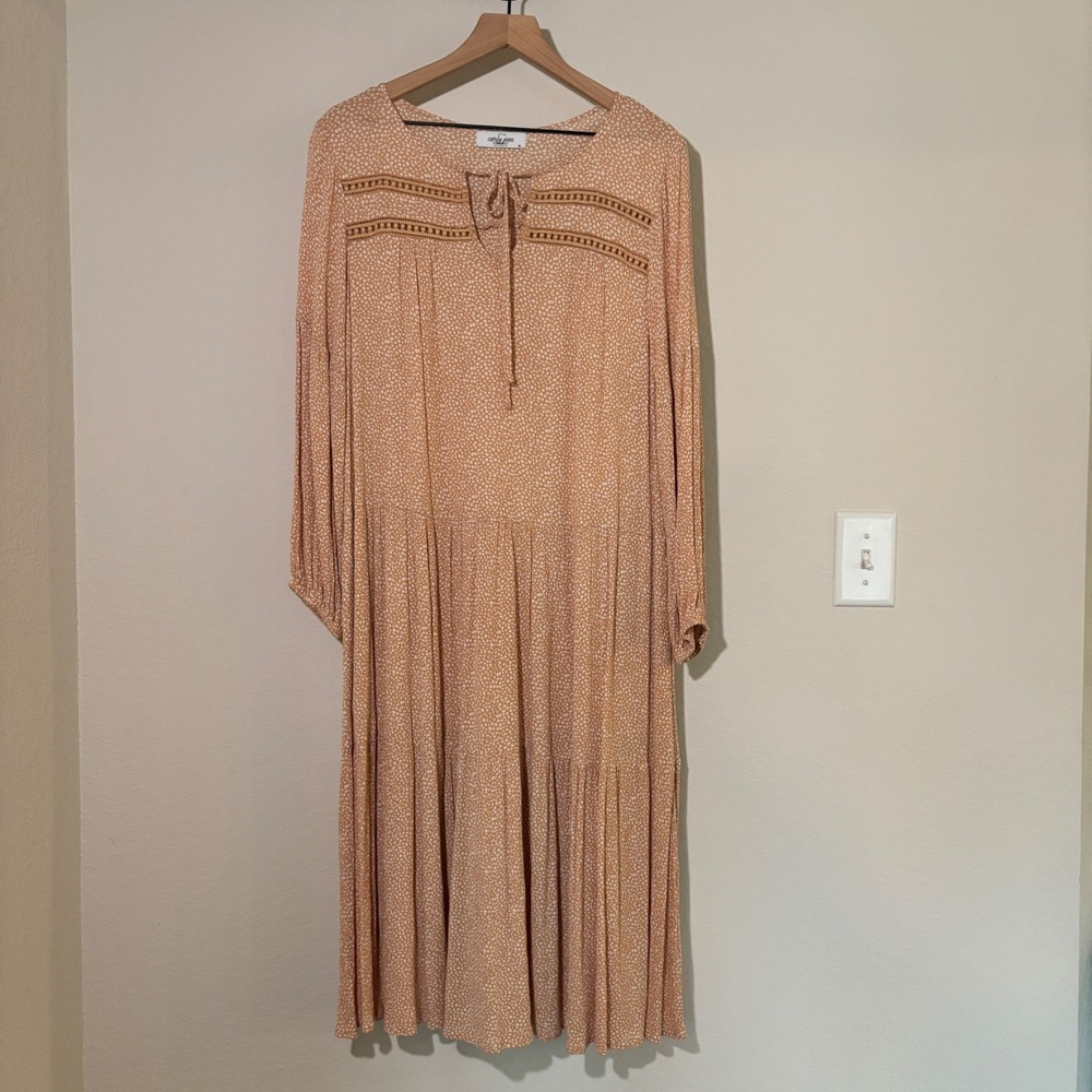 Carly Jean Los Angeles Midi Dress M Gauze Apricot Boho Cottagecore